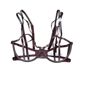 Victoria's Secret Strappy Cage Bralette Burgundy‎ Faux Leather M Unlined Bra